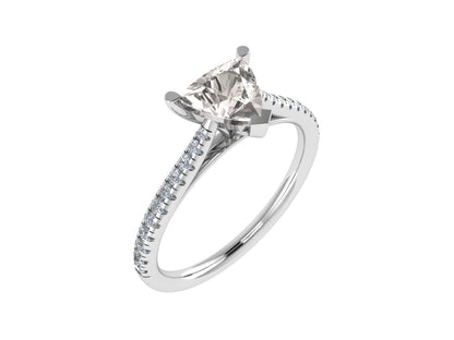 Trillion 3 claw ring with micro-set diamond shoulders 5mm