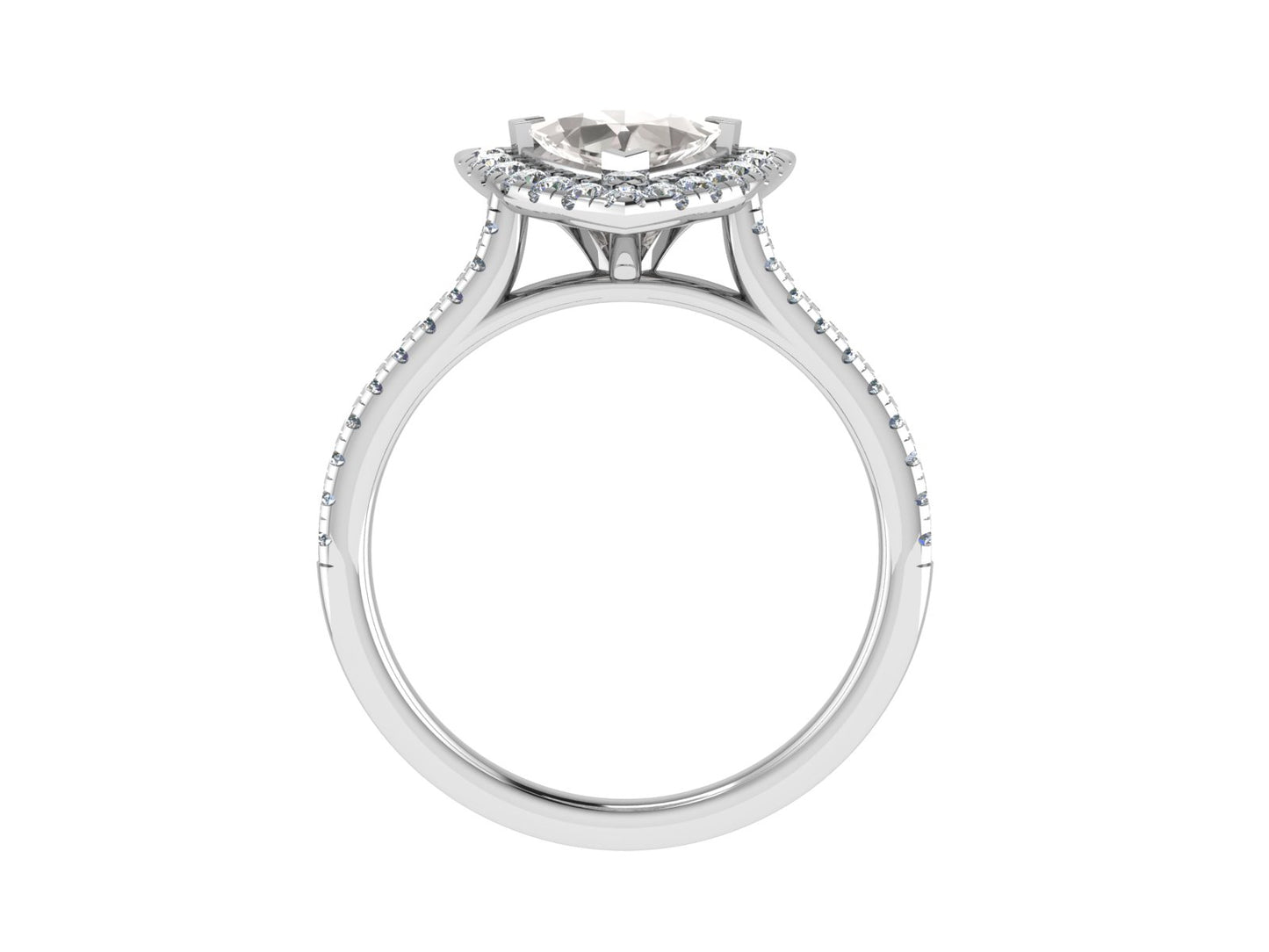 Trillion 3 claw ring with micro-set diamond halo and micro-set diamond shoulders 5mm