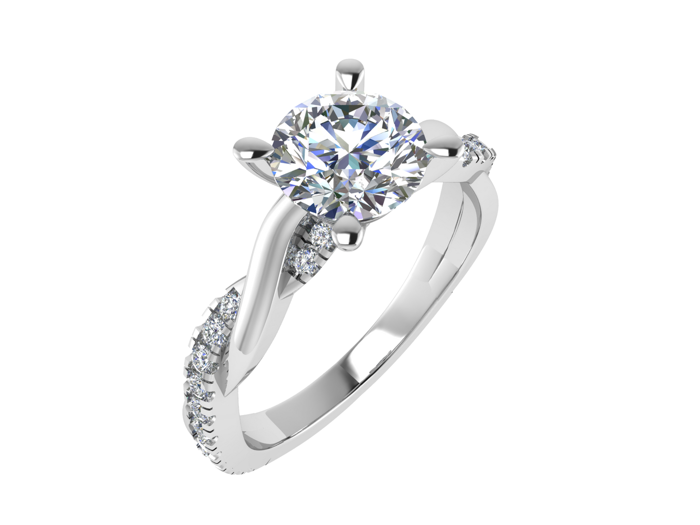 Round Ring with Diamond set shoulders and twisted band 6.5mm