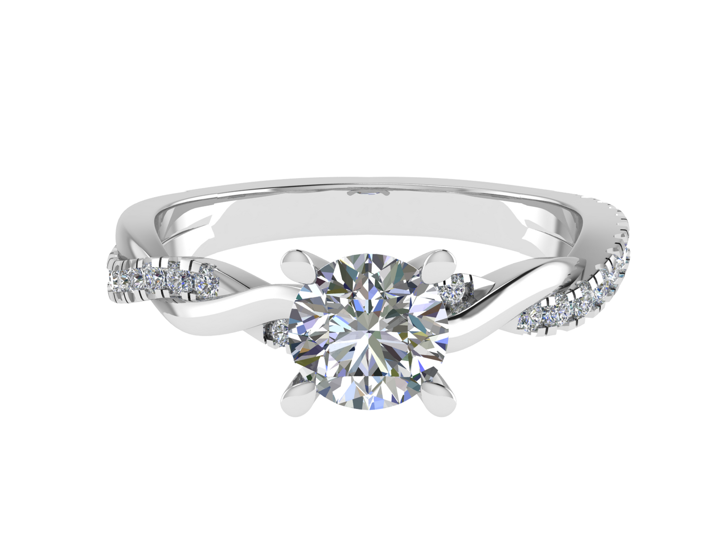 Round Ring with Diamond set shoulders and twisted band 4.5mm