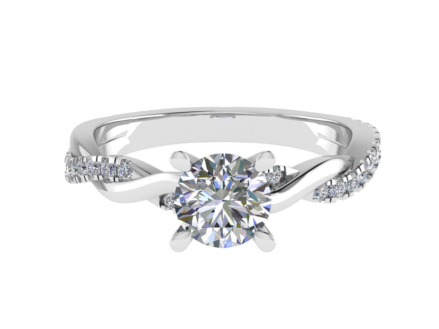 Round Ring with Diamond set shoulders and twisted band 6.5mm