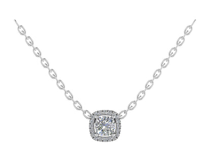 Cushion Four Claw Pendant with Diamond Halo 6mm