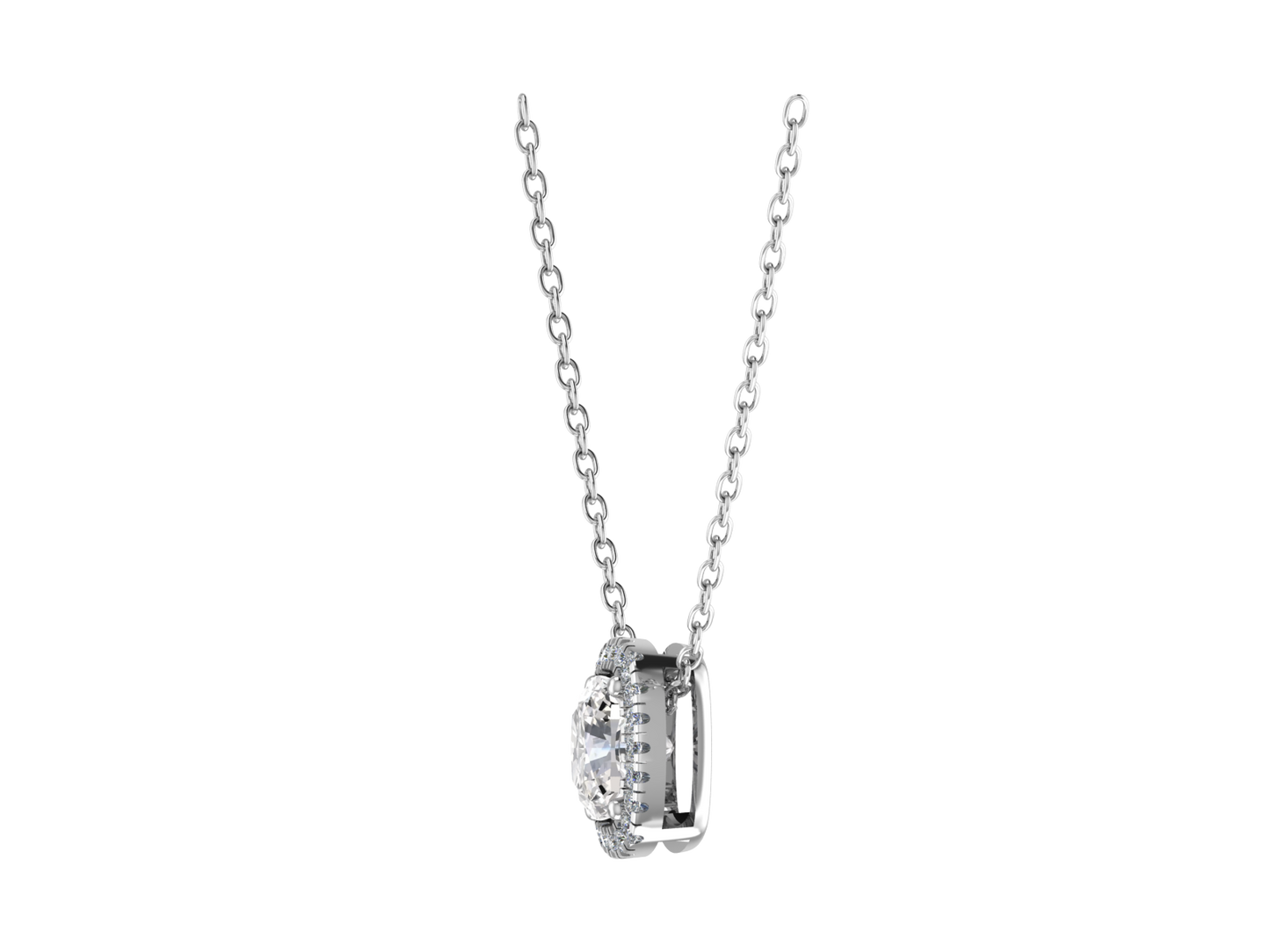 Cushion Four Claw Pendant with Diamond Halo 6mm