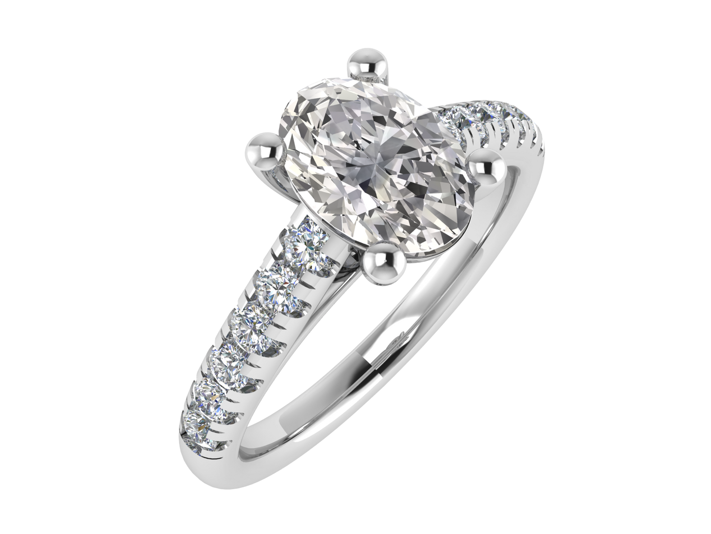 Oval Ring with Diamond set shoulders 7.5 x 5.5mm