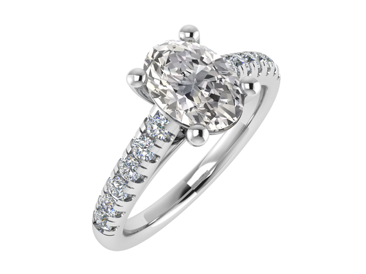 Oval Ring with Diamond set shoulders 9 x 7mm