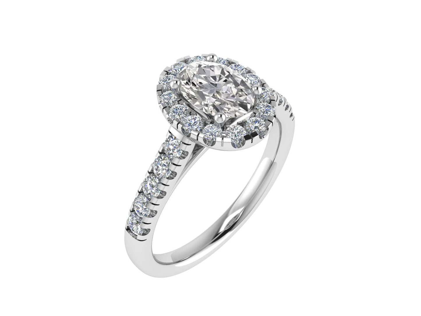 Oval Ring with Diamond Halo and Diamond set shoulders 8x6mm