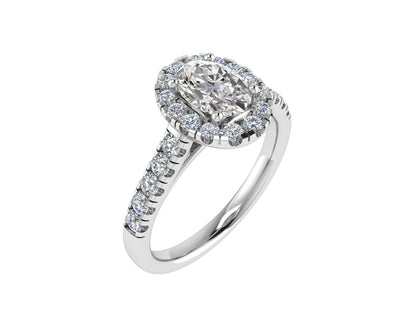 Oval Ring with Diamond Halo and Diamond set shoulders 8x6mm
