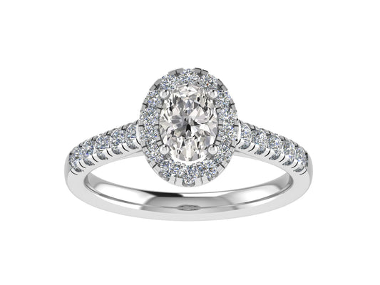 Oval Ring with Diamond Halo and Diamond set shoulders 8x6mm