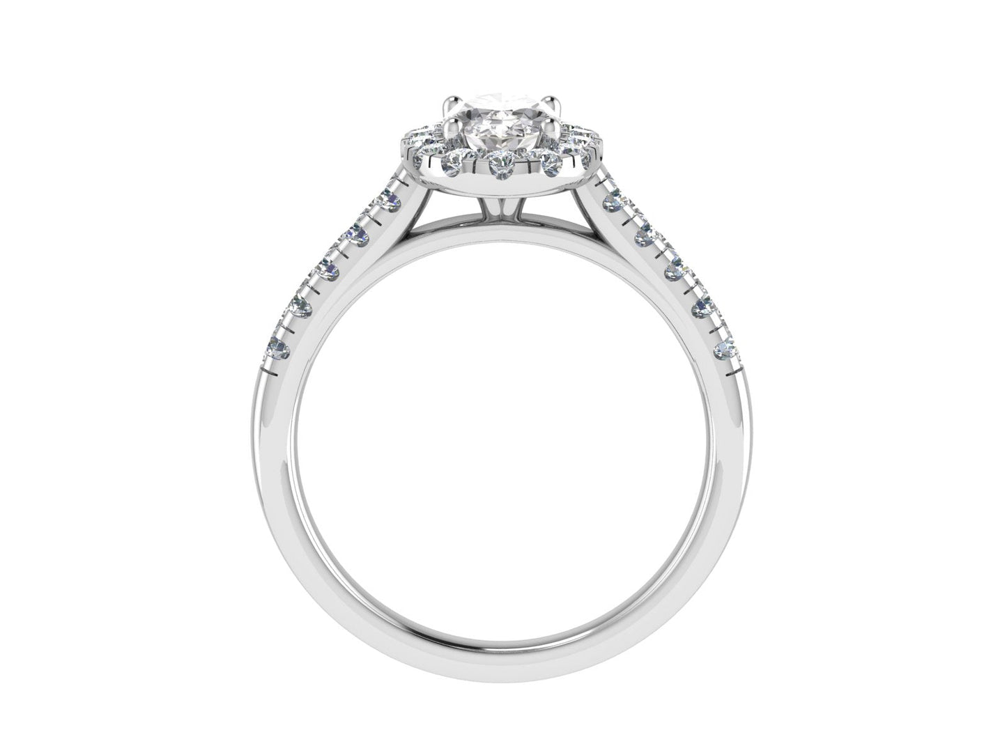 Oval Ring with Diamond Halo and Diamond set shoulders 5 x 3mm