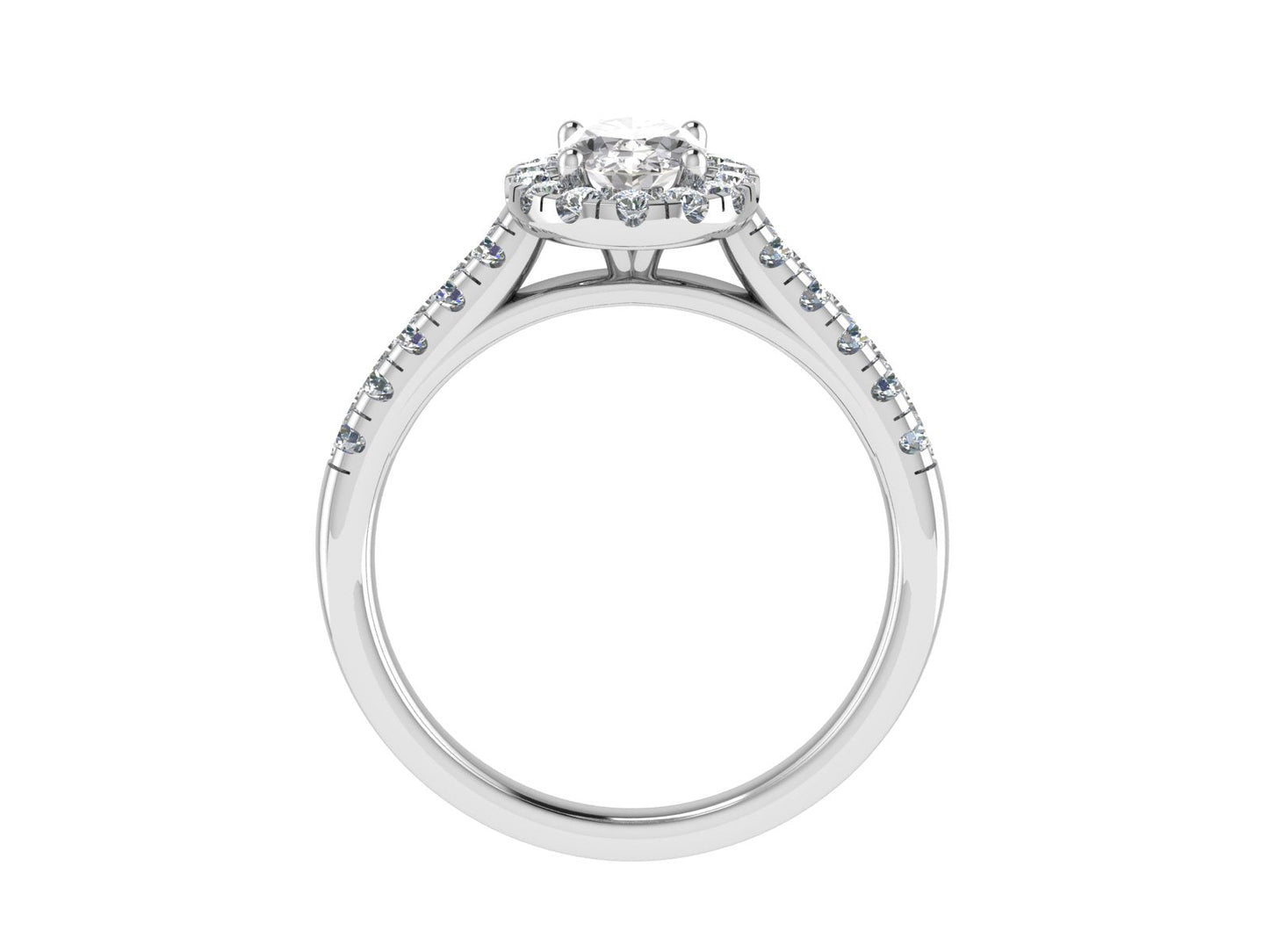 Oval Ring with Diamond Halo and Diamond set shoulders 6 x 4mm