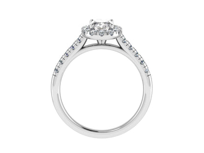 Oval Ring with Diamond Halo and Diamond set shoulders 6 x 4mm
