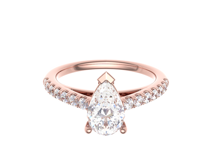 Pear three claw ring with micro-set diamond shoulders 5x3mm