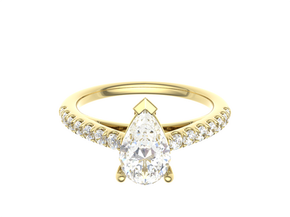 Pear three claw ring with micro-set diamond shoulders 6x4mm