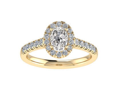 Oval Ring with Diamond Halo and Diamond set shoulders 5 x 3mm